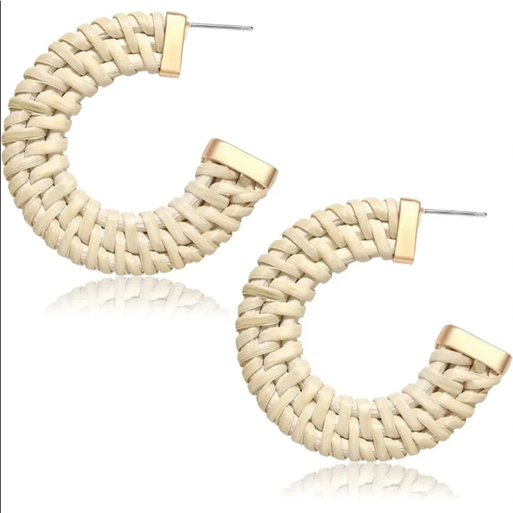Take Me Away Bohemian Handmade Rattan Neutral Statement Earrings - Picture 9 of 9
